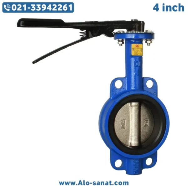 4inch-wafer-butterfly-valve تصویر شیر پروانه ای ویفری 4 اینچ صنعتی با بدنه مقاوم برای خطوط لوله آب و سیالات شیمیایی