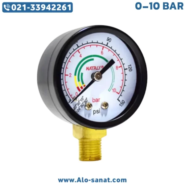 0-10-bar-air-compressor-gauge گیج فشار پمپ باد سایز 1/4 رنج 0-10 بار
