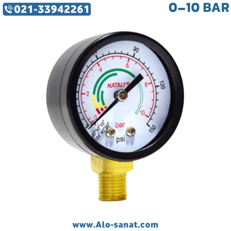 0-10-bar-air-compressor-gauge گیج فشار پمپ باد سایز 1/4 رنج 0-10 بار