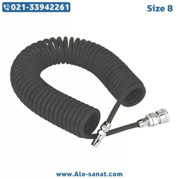 شیلنگ فنری پنوماتیک مشکی سایز ۸ میلی‌متر مخصوص انتقال هوای فشرده