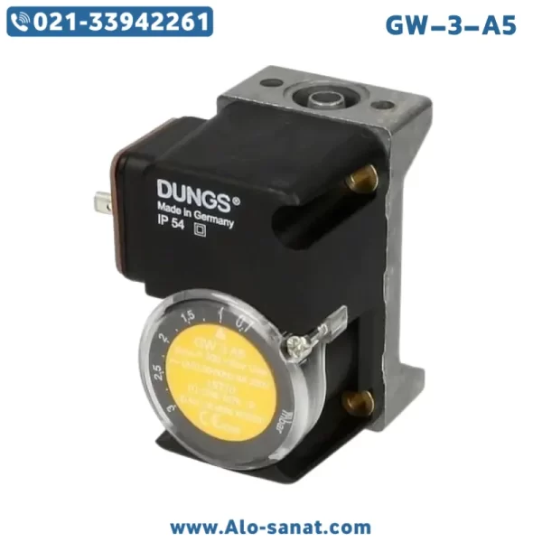 پرشر سوئیچ Dungs مدل GW-3-A5 مخصوص کنترل فشار گاز و هوا در سیستم‌های صنعتی