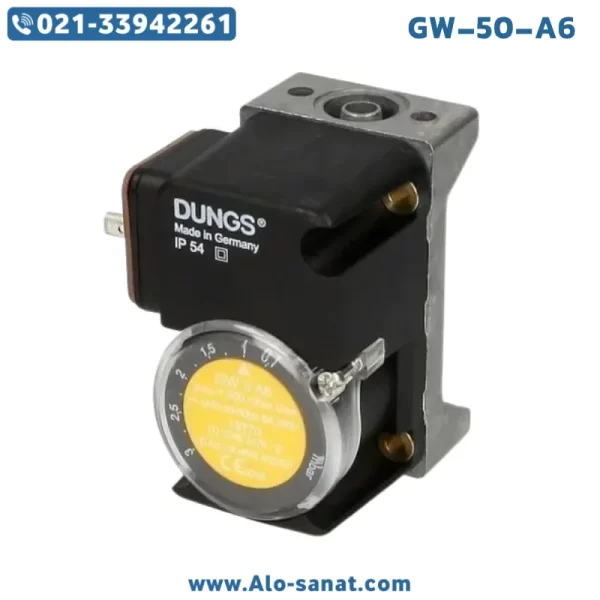 پرشر سوئیچ Dungs مدل GW-50-A6 مخصوص کنترل فشار گاز و هوا با بازه تنظیمی ۵ تا ۵۰ mbar