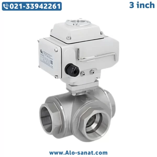 electric-actuator-3inch-steel-3way-ball-valve شیر توپی سه راه 3 اینچ موتوردار برقی