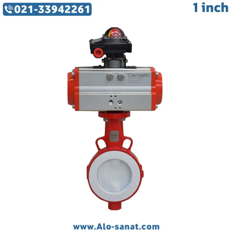 شیر پروانه ای PTFE تفلنی موتوردار 1 اینچ