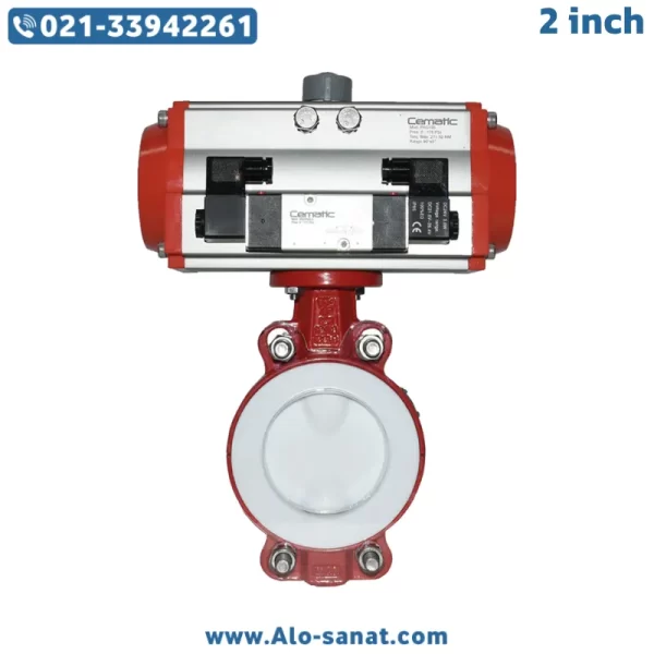 pneumatic-actuator-2inch-ptfe-butterfly-valve شیر پروانه ای PTFE تفلنی موتوردار 2 اینچ
