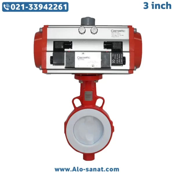 شیر پروانه ای PTFE تفلنی موتوردار 3 اینچ