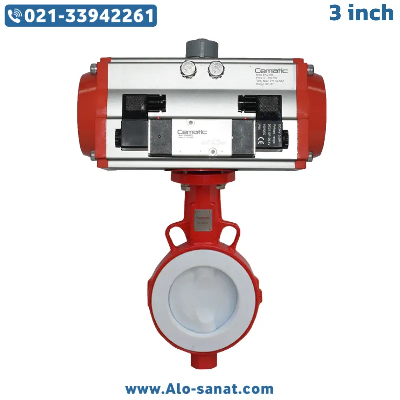 شیر پروانه ای PTFE تفلنی موتوردار 3 اینچ
