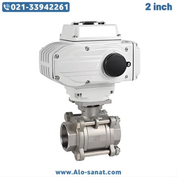 2-inch-steel-ball-valve-220v-electric شیر توپی استیل دنده ای 2 اینچ با عملگر برقی 220 ولت