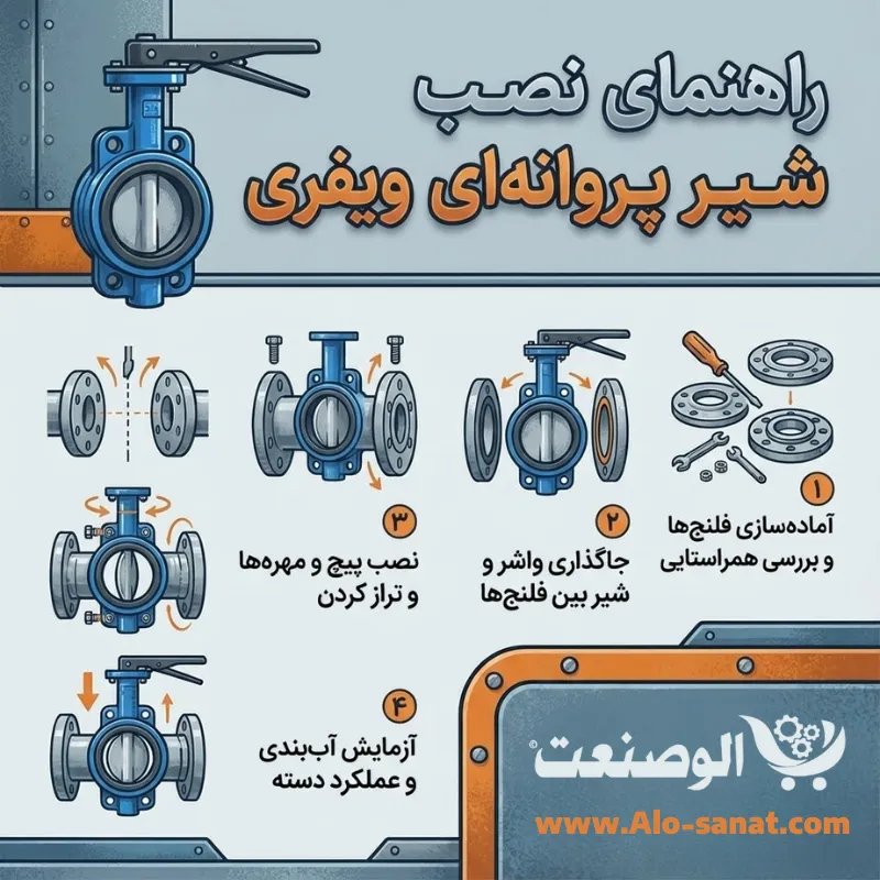 اینفوگرافیک راهنمای نصب شیر پروانه ای ویفری