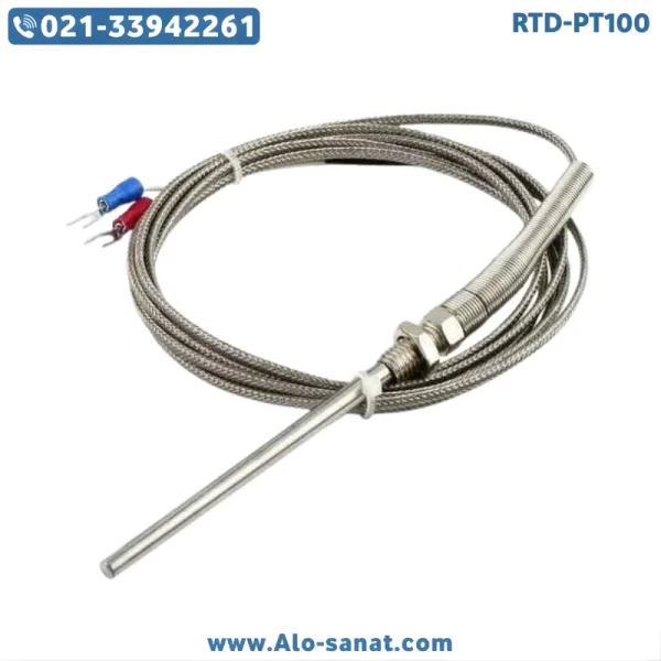 سنسور RTD-PT100 قطر ۳ میلیمتر طول ۵ سانتیمتر L شکل رابط شیلددار