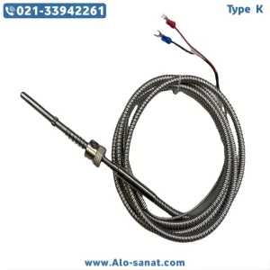 ترموکوپل Type K قطعه چاکدار رزوه ۱/۴ فنر طول ۲۰ سانتیمتر