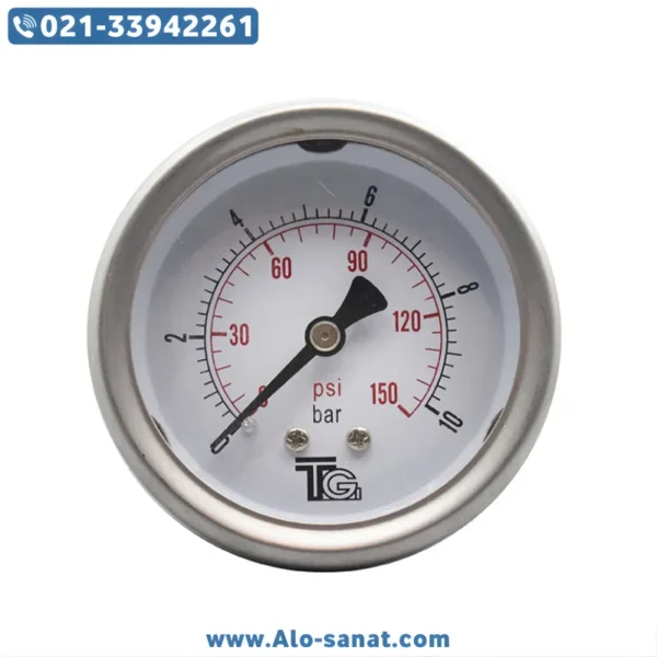 گیج فشار استیل برنج 6 سانت افقی 10 بار